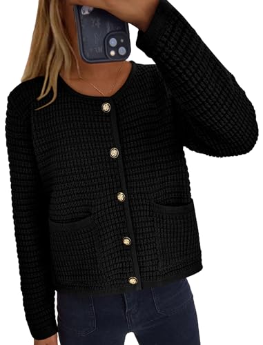 PRETTYGARDEN Women Knit Cardigan Sweaters Fall Fashion Long Sleeve Open Front Button Down Trendy Casual Jacket Winter Clothes