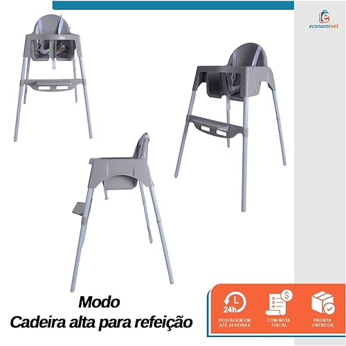 Cadeira Cadeirão Alimentacao Portatil Refeição Infantil Bebe Papa Feliz - Baby Style (Cinza)