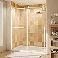44-48" W x 76" H Glass Shower Door, Frameless Shower Door with 5/16" (8mm) Clear SGCC Tempered Glass, Explosion-Proof Film, Stainless Steel Hardware, Chrome