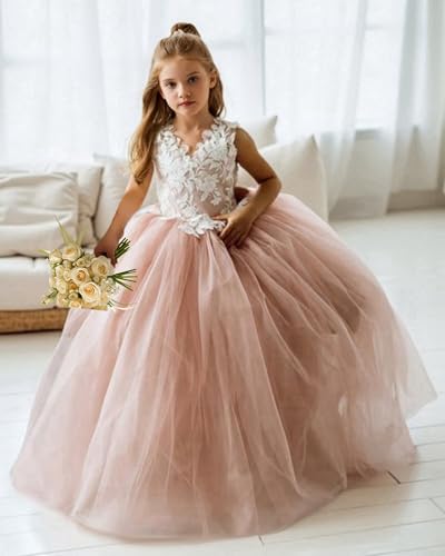 Tulle Flower Girl Dresses for Wedding Lace Applique Princess Pageant Party Ball Gown First Communion Dresses with Bow4