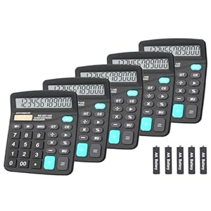 Calculators, Large Button Calculator with Angled LCD Display 12-Digit Dual Power Handheld Desktop Feature for Office, School, Home(Black, Pack of 5)