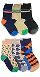 Jefferies Socks Boys Fashion Crew Socks 6 Pair Pack (Small, Diamond/Stripe)