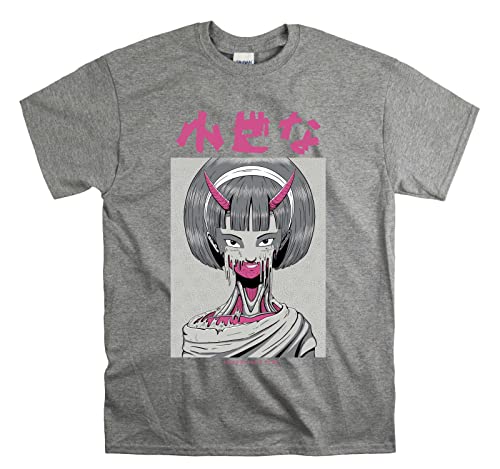 T-shirt visage d'horreur japonais unisexe gris en taille L