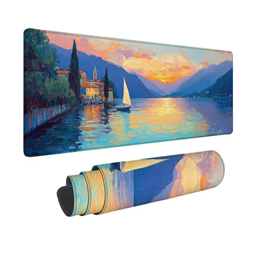 Tapis de souris imperméable bleu paysage XXL glisse fluide pour gamer