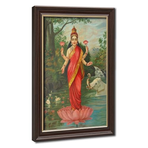 XOQO Goddess Lakshmi - Raja Ravi Varma Prints Posters Canvas Deco Paintings Vintage Wall Art For Living Room Bedroom Office Hanging Frame 8" L X 12" W