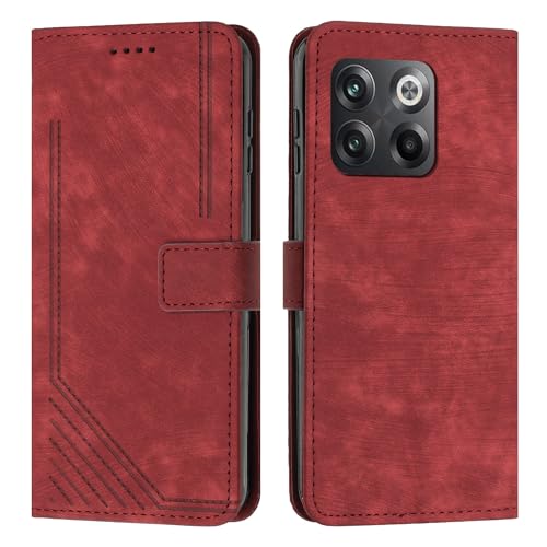 Étui de téléphone compatible avec OnePlus 10T clapet rouge aux finitions soignées