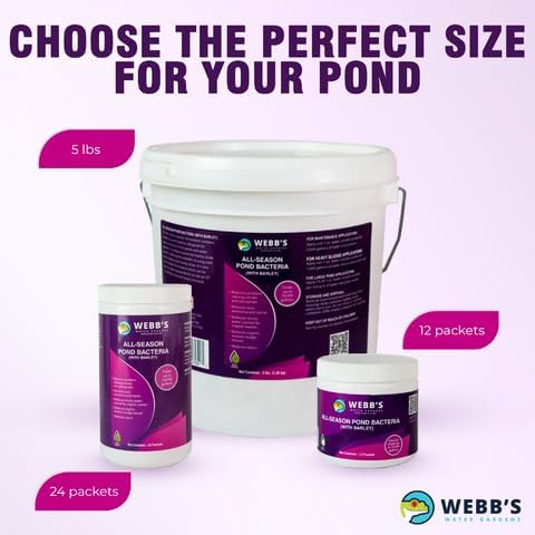 Webb's Water Gardens All-Season Pond Bacteria with Barley Packets - Supports up to 1000 Gallons - 70 Packets for Easy Application - 5 Pounds - Ideal for Clearing Pond Water and Maintaining Fish Health