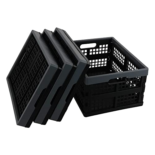 Rinboat 15 L Plastic Collapsible Crates, Stackable Folding Crates, 4 Packs #TOP7