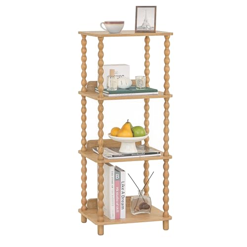 Fultyle Bookshelf, 4-Tier Wooden Bookcase with Open Shelves, Modern Book Shelf for Small Spaces, Bedroom, Living Room and Office with Solid Wood Legs (Rustic Walnut)