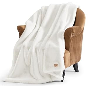 UGG Euphoria Plush Faux Fur Throw Blanket, Warm Fluffy Throw for Couch or Bed, Luxury Bedroom Decor, Christmas Fluffy Blankets, Machine Washable, 50-inch x 70-inch, White Snow