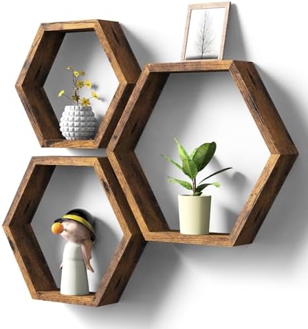 CADUKE Prateleiras flutuantes hexagonais, conjunto de 3 prateleir...