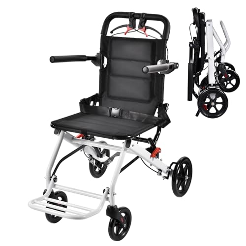 Silla de ruedas plegable ligera de 8,2 kg – Silla de ruedas de transporte con freno de mano, silla de ruedas de viaje para personas mayores y discapacitados, soporta hasta 100 kg, compacta para viajes