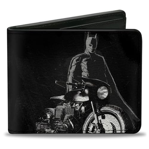 DC Comics Wallet, Bifold, The Batman and Batcycle Pose Black White, Vegan Leather