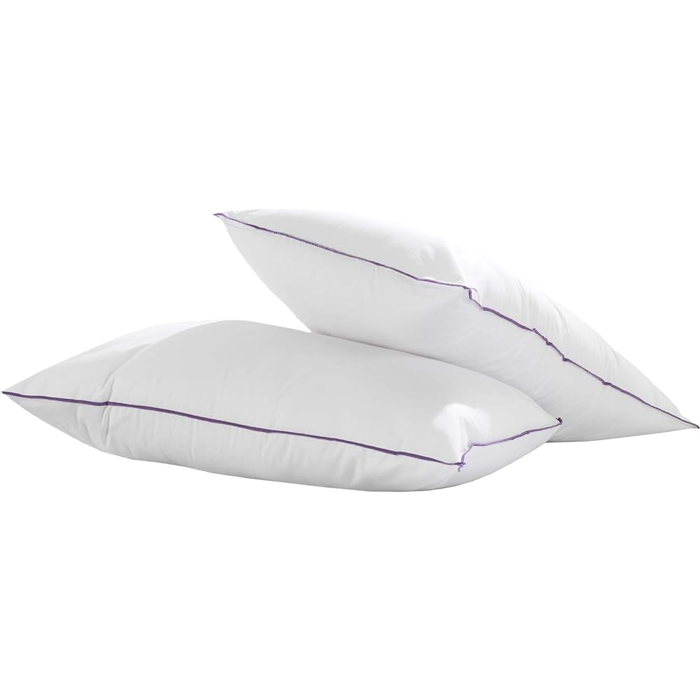 Lancashire Textiles Aromatherapy Lavender Pillows (2 Pack) | 74x48cm Medium Support | Anti-Allergy Polycotton Cover & Super Bounce Hollowfibre | Made in Britain | Purple Trim Bed Pillow