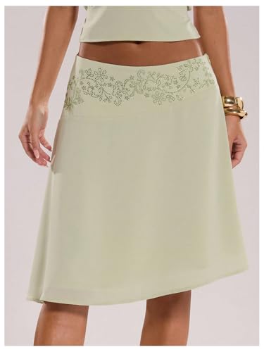 Milumia Women's Rhinestone Low Waist Knee Length Skirt Asymmetrical Hem Beach Skirts2