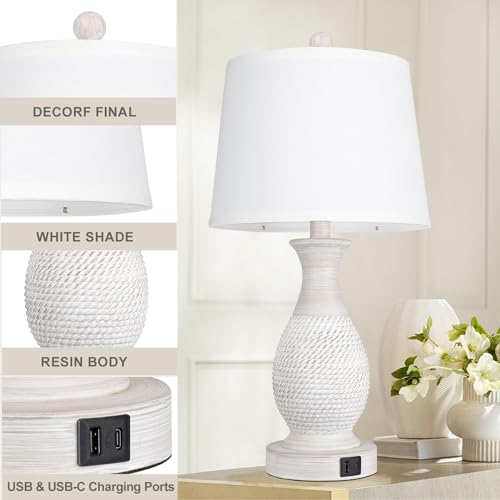 PARTPHONER Table Lamps Set of 2, Bedside Touch Lamp with USB C+A Charging Ports, Side Table Lamp with White Fabric Shade (LED Bulbs Included) - Image 6