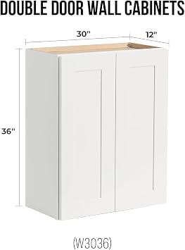 Wall-Mounted Cabinet Solid Wood Shaker Style Medicine Cabinet with Adjustable Shelves & Soft-Close Doors for Bathroom, Kitchen, and Office Storage (White, 36 W x 12 D x 36 H)