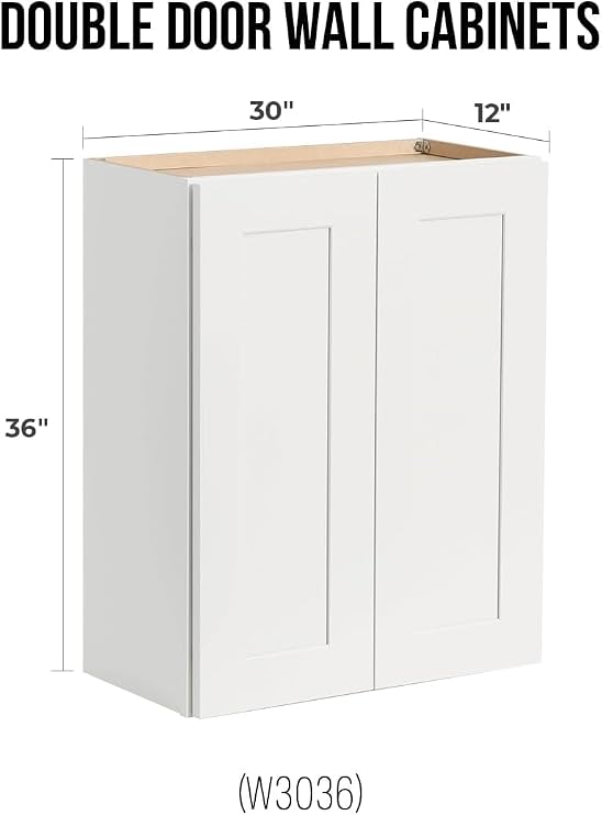 Wall-Mounted Cabinet Solid Wood Shaker Style Medicine Cabinet with Adjustable Shelves & Soft-Close Doors for Bathroom, Kitchen, and Office Storage (White, 36 W x 12 D x 36 H)