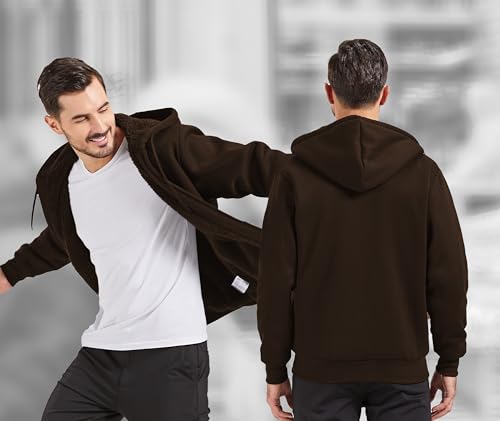 Image of V VALANCH Men Hoodies Zip Up Sherpa Lined Sweatshirts Heavyweight Thick Warm Fleece Winter Jacket