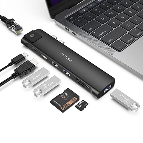 Hub USB C, VKUSRA 8 en 2 USB C Hub para MacBook Pro/Air a Thunderbolt 3, Gigabit Ethernet, 4K HDMI, USB 3.0, Lector de Tarjetas TF/SD, Hub Tipo c para macbook Pro Macbook Pro M1, MacBook Pro/Air Cover