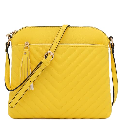 Image of FashionPuzzle Chevron Quilted Medium Crossbody Bag with Tassel Accent