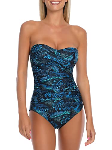 RELLECIGA Traje de baño de una pieza sin tirantes para mujer con control de barriga, Hoja Azul, XX-Large