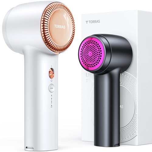 TORRAS Fabric Shaver Lint Remover, Rechargeable Electric 3-Speed Sweater Shaver Remove Fuzz, Pilling for Cashmere, Wool, Coat, Furniture, Clothes depiller with Replacement Blades, Pearl White