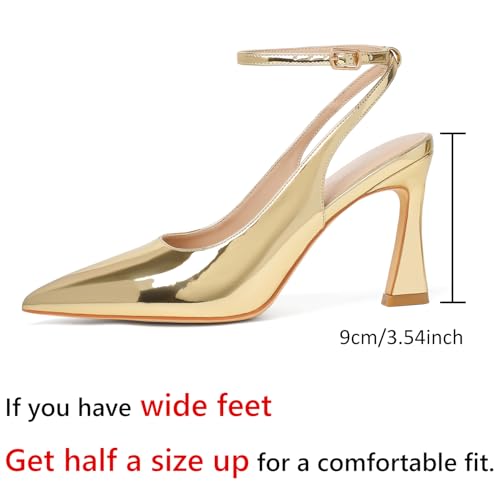 Susanny Slingback Closed Toe Ankle Strap High Heels Pointed Toe Pumps Dress Comfortable Stiletto Sexy Buckle Strappy Dressy Shoes for Wedding Bridal Party Work2