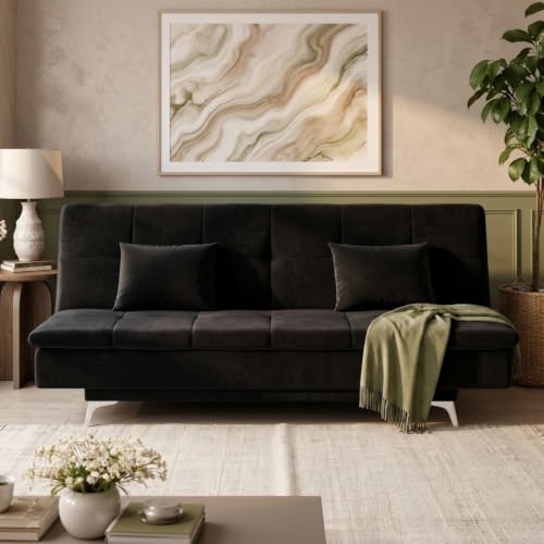 Image of Velum 3 Seater Sofa for Living Room & Office | Premium Fabric Upholstery | Solid Wood Frame | Comfortable Seating | 3 Years Warranty (Black, Sofa Cum Bed)