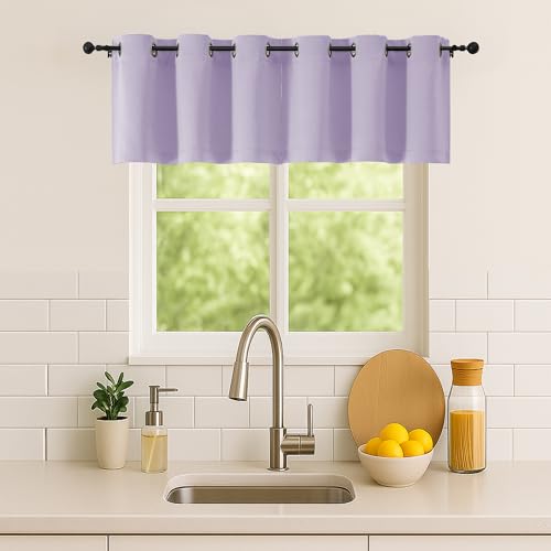 Image of Simplebrand Lilac Kitchen Valances for Windows 18 Inches Long 2 Pack, Room Darkening Window Valances for Living Room, Grommet Short Straight Drape Kitchen Curtains for Bedroom Kids Room, 40Wx18L