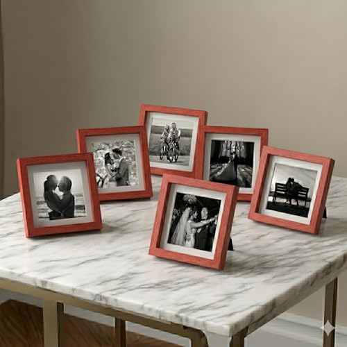 Image of Stuthi Arts Premium 4x4 Inch (10x10 cm) Table Top Photo Frame, Set of 6, Elegant Desk Decor Set, Gallery, MDF with Glass Front (Red, 4x4 inch)