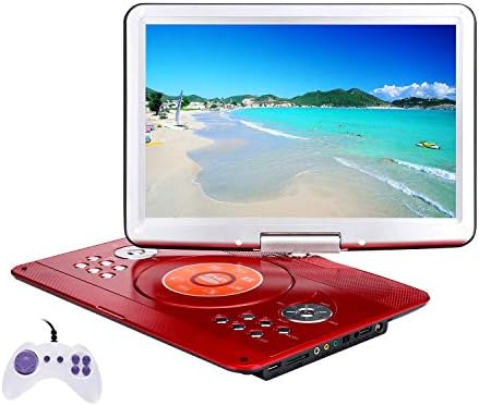 YOOHOO 16.9'' Portable DVD Player with Remote Controller, 14.1'' HD Swivel Large Screen,6 Hours Rechargeable Battery,Supports SD Card..USB Port (Red)