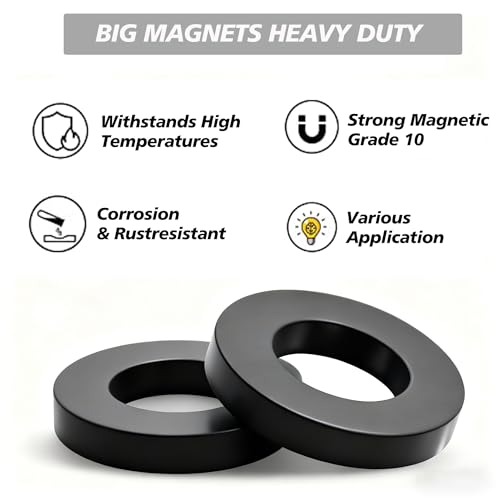 Grade 10 Ferrite Ring Magnets with Hole, OD70mm x ID32mm x 15mm Ceramic Round Magnets, Heavy Duty Industrial Ferrite Magnet for Motors, DIY, Crafts & Home Projects, 2 Pack - Image 2