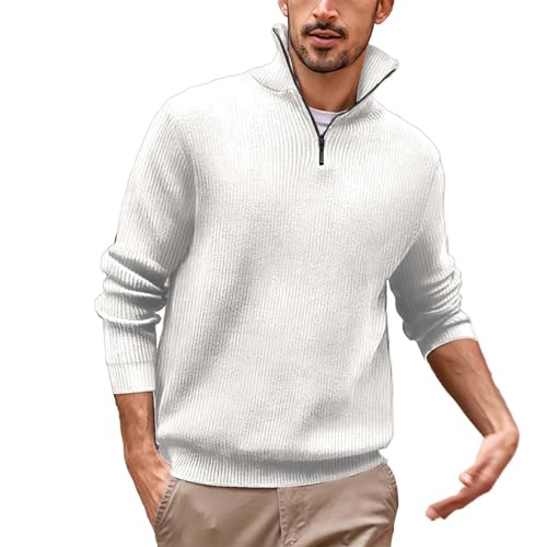 OCCOKO Camisa de Manga Larga Informal a la Moda para Hombre, Camiseta con Cremallera elástica a de Color sólido Hombre Deporte (White, XXL)