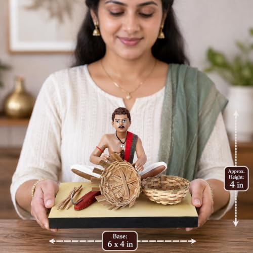 Image of Krishnanagar Handmade Clay Gift & Decor | Standard- Sitting Human Figure Miniature Idol - Basket Maker