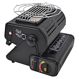 多機能 カセットガス式 ポータブル ステンレス製 携帯用ガスコンロ1台2役急速加熱電源不要熱量調節可能角度調節 アウトドアヒーター ファンヒーターキャンプ用 暖房器具 持ち運びできるアウトドアガスヒーター 煙が出ずいつ手軽に使える無煙暖房器 (黒)