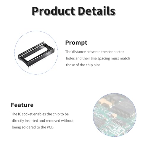 FOCMKEAS 6 Pcs 24 Pin IC Socket,2.54mm Pitch Pins Soldering DIP IC Chip Socket Adaptor for PCB Board Design, Breadboard Project - Thumbnail 5