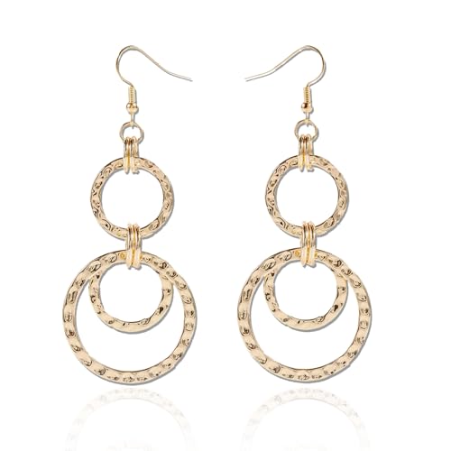 Boho Gold Dangle Earrings for Women Dangling Handmade Hammered Dangly Hoop Earrings Jewelry