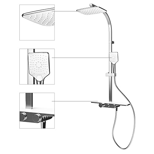 Schulte DuschMaster Rain II mit Ablage White Style, Duschystem mit Kopf- und Handbrause, D9635104