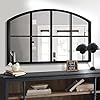   WAMIRRO-Wide-Window-Pane-Black-MirrorFarmhouse-Arched-Wall-MirrorGrid-Mirror-for-FireplaceEntrywayHallwayLiving-Room42X28-Black-Wide-Mirror