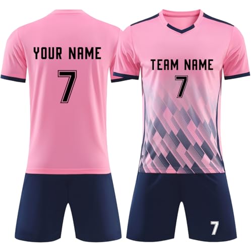 RIZUNTO Adultos Niños Personalizadas Camisetas de Futbol Equipos Hombre Infantil Equipacion Conjunto, con tu Nombre Escudo y número,03 Rosa