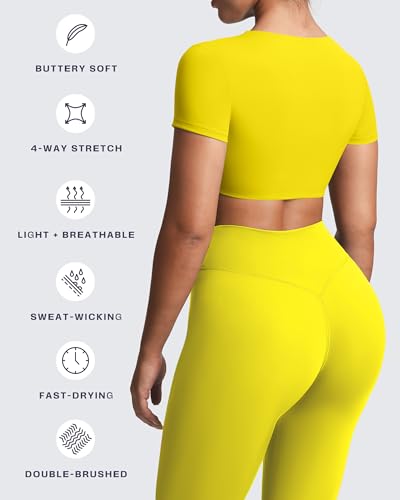 Image of Aoxjox Short Sleeve Crop Tops for Women Sienna Twist Deep V Workout Cropped T Shirt Top