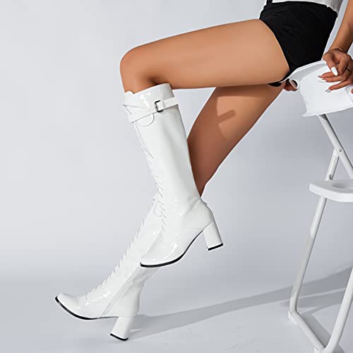 Liuruijia Women's Go Go Boots Over The Knee Block Heel Zipper Boot Disco Costumes Dress Shoes White-41(255/Us10) #TOP4