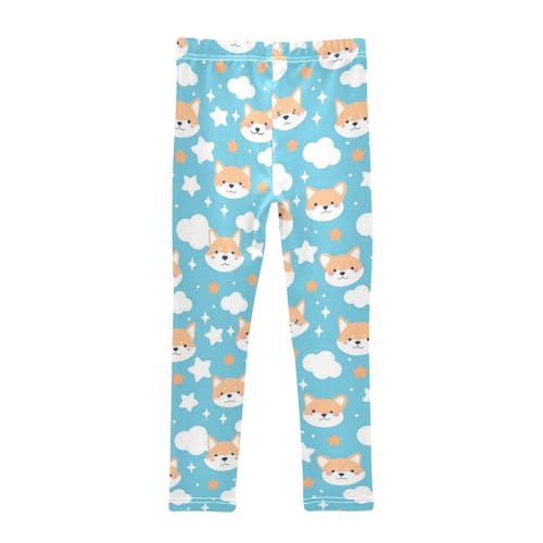 Wusikd Blue Sky Cloud Girls' Leggings Toddler Doodles Star Dog Kids Yoga Pants Dance Active Tights 4T2