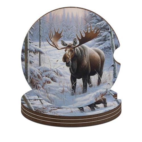 Juego 4 Posavasos para Auto Diseño Alce Invierno 6.5 cm miniatura 1