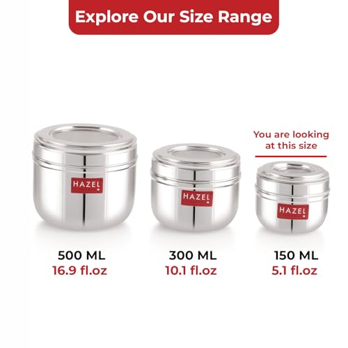 Image of HAZEL Stainless Steel Transparent Lid Containers 150ml | Versatile Storage Jars with See-Through Top | Nesting Kitchen Canisters for Spices, Snacks & Grains