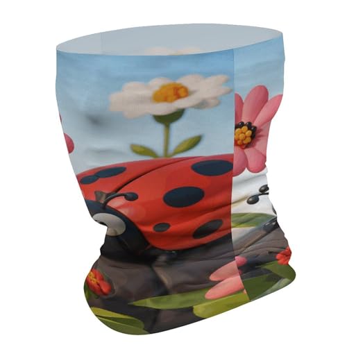 Cartoon Ladybug Flower Neck Gaiter Face Cover Scarf, Breathable Sun Balaclava for Skiing Fishing Hiking Cycling3