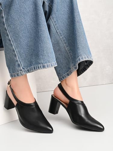 Image of XE Looks Slingback Heels | Pointed-Toe Design | Adjustable Strap |Stylish & Trendy Cushioned Footbed Heels For Girl & Women