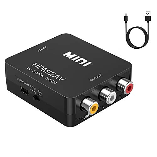 HDMI to RCA, HDMI to AV, VILCOME 1080P HDMI to 3RCA CVBS AV Composite Video Audio Converter Adapter Supports PAL/NTSC with USB Charge Cable for PC Laptop HDTV DVD (Black)