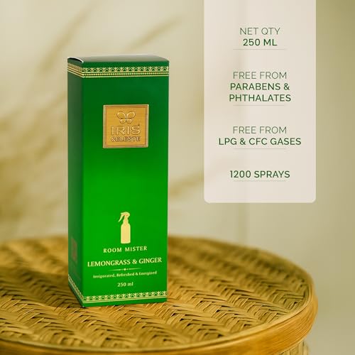 Image of IRIS Celeste Room Mister 250ml | Long-Lasting Room Freshener Spray with 1200 Sprays | Instant Home Fragrance for Living Room, Bedroom & Office (Lemongrass & Ginger)